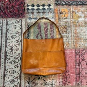 Cognac Leather Shoulder Tote Bag